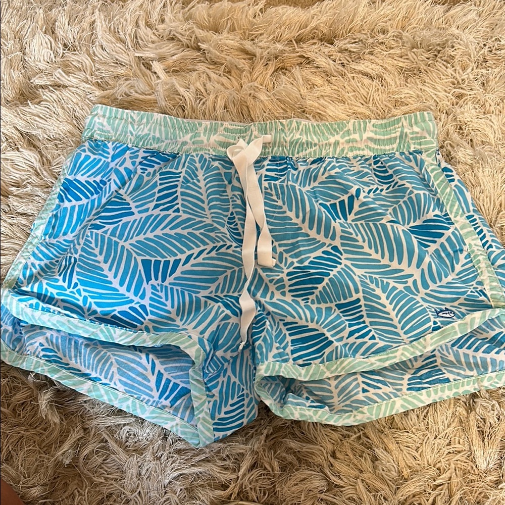 Southern Tide Aqua Leaf Pattern Shorts